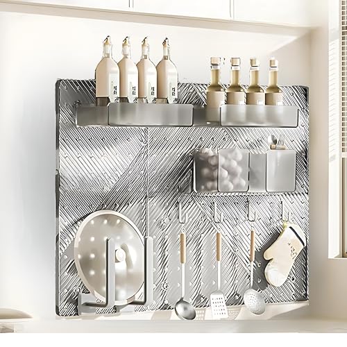 Image of SUNCHHAYA Plastic Peg Board, Pegboard for Wall Organizer, Peg Board for Wall As Kitchen Organizer, Desk Organiser, Kitchen Storage Rack Wall Mounted with Pegboard Accessories (White Transparent)