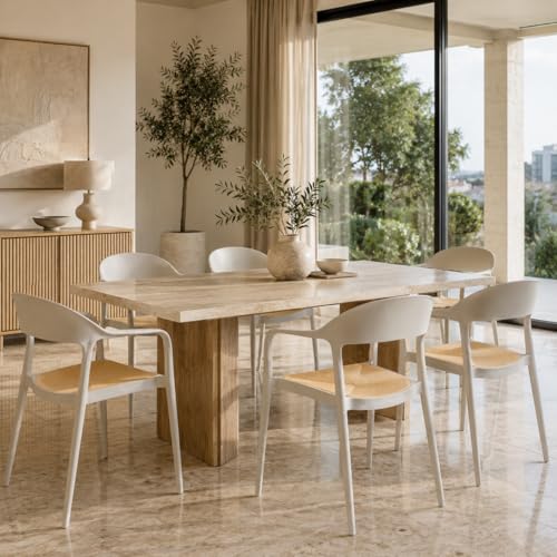 Image of Rattan Style Outdoor Chair | Set of 6 Grey Plastic Arm Chair for Garden, Balcony, Patio & Cafe | Lightweight Weather Resistant Seating | 3 Year Manufacturing Warranty
