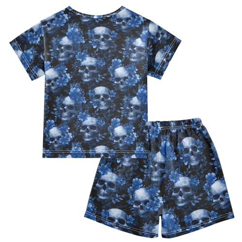 Skull Flower Pajama Set Pajamas Sleepwear Nightwear Loungewear Clothes Set B04044882