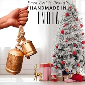 Rustic Decorative Bells Set of 2 - Giant Harmony Cow Bells Huge | Handmade Vintage Christmas Bells Golden Cowbell Country Style Jute Rope Hanging Bell Wall Decor (2X Harmony Bells 4"-6") Rustic Decorative Bells Set of 2 Giant Harmony Cow Bells Huge Handmade Vintage Christmas Bells Golden Cowbell Country Style Jute Rope Hanging Bell Wall Decor 2X Harmony Bells 4 6