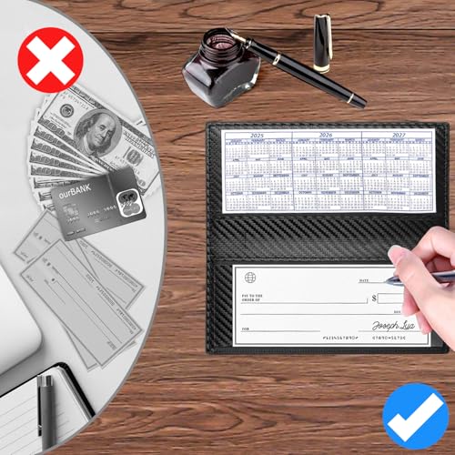 Image of CASMONAL Checkbook Cover for Women & Men, PU Leather Wallet RFID Blocking