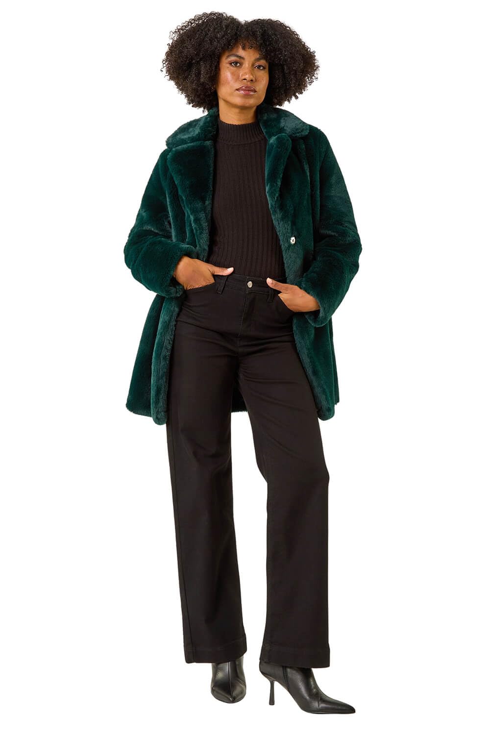 Roman Women's Emerald Faux Fur Longline Coat In | Size: 14