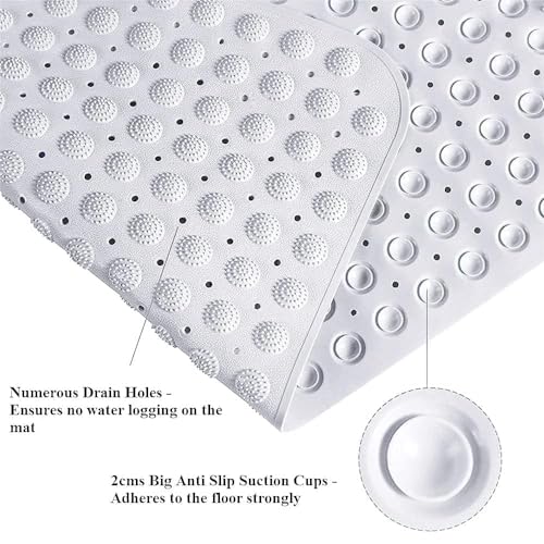 Image of Charge -X Anti Slip Bath Mat with Foot Scrubber for Bathroom | 2-in-1 Silicone Shower Mat with Suction Cups & Drainage Holes | Deep Cleaning Foot Scrubber Massage Mat (70 x 35 cm) White