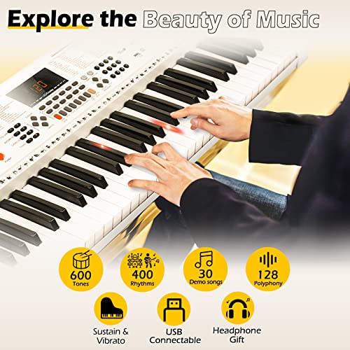 Vangoa Clavier électronique 61 Lumineuses Touches avec Support de Clavier de Piano, Microphone, 600 Timbres, 400 Rythmes… - Les Beatles, Paul McCartney, John Lennon, RIngo Starr, George Harrison Vangoa Clavier électronique 61 Lumineuses Touches avec Support de Clavier de Piano, Microphone, 600 Timbres, 400 Rythmes… – Image 4