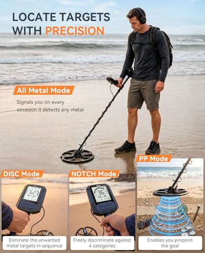 Image of SUNPOW Rechargeable Metal Detector for Adults, 35H Battery Waterproof Gold Detector Kit, 10'' Deep Search Double-D Coil, High Accuracy Pinpointer for Beach, Saltwater & Yard - OTMD15