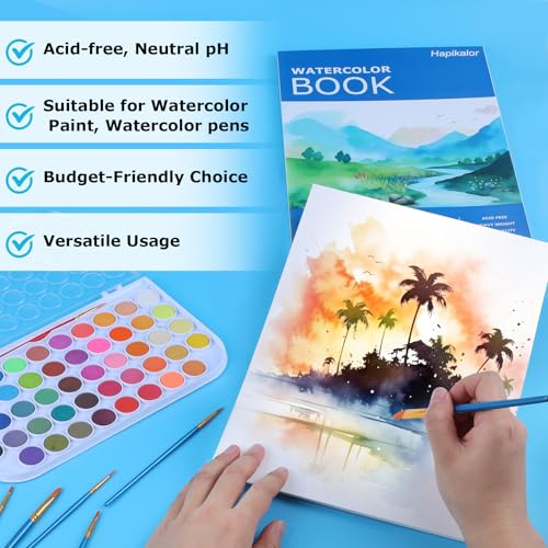 Image of Hapikalor 9 inchx12 inch Watercolor Paper Pad, 2-Pack, 140lb /300gsm Artist Painting Drawing Paper Book, Art Supplies for Adults Kids, Watercolors, Watercolor Paint Set, Sketchbook, Journal, Blue