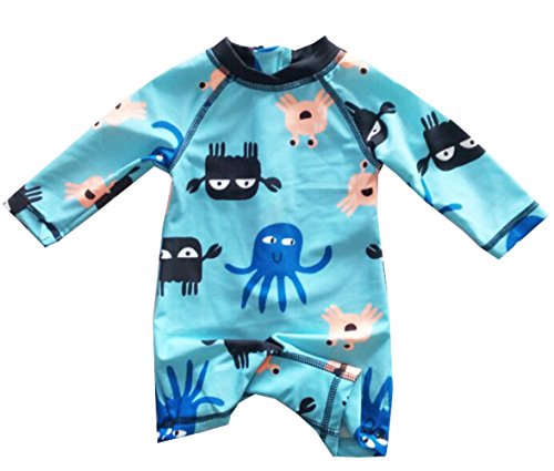 eKooBee Infant Baby Boys Rash Guard Swimsuit Octopus Long Sleeve Swimwear (6-9Month) Blue