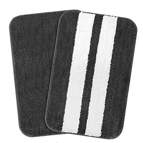 Image of Cazimo Microfiber Rectangle Shaped Anti-Skid Bath Mats | Soft & Super Absorbent Mats for Shower | Washable, Non-Slip & Quick-Drying Mats, 40x58 CM | Pack of 2 (Grey & White)