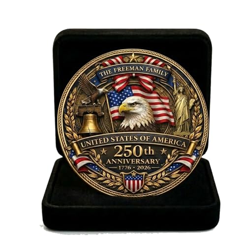 Dilypod Personalized 250th US Independence Anniversary Challenge Coin 1776-2026, Honoring Declaration of Independence Signing, 250 USA Anniversary, Customized Patriotic Gift, 250 Year America Coin 5