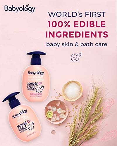 Babyology All Natural Baby Wash And Shampoo - 100% Edible Ingredients - With Organic Rose Water (Unscented) - Good For Sensitive Skin - Non Toxic - Tear Free (Scents & Packs Vary) #TOP2
