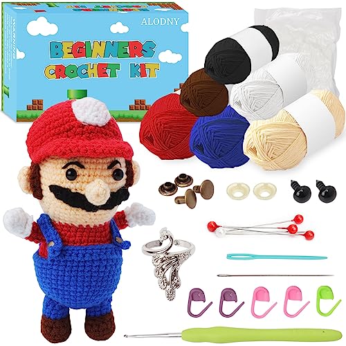 Image of ALODNY Crochet Kit for Beginners,Beginner Crochet Kit for Adults,Knitting Kits Hooks Yarn Set with Step-by-Step Video Tutorials