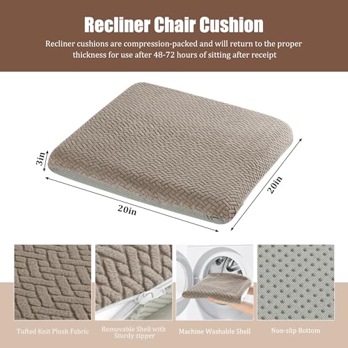 Image of HOMBYS Tufted Furry Recliner Seat Cushion for Elderly Foam Curved Edge Large Square Seat Cushion for Recliner Chair, Floor Pillow, Office Chair, Car, No Pressure on Thighs(Brown)