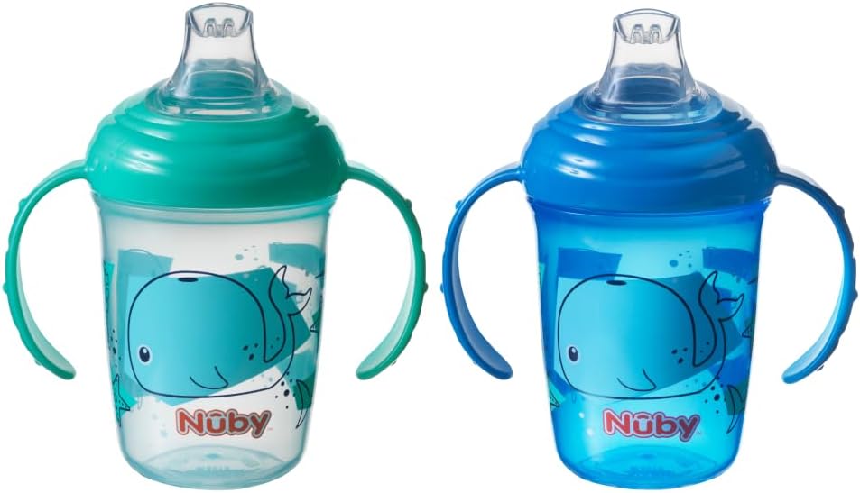 Nuby Grip N Sip Water Bottle No Spill Sippy Cup 240ml / 8oz Twin