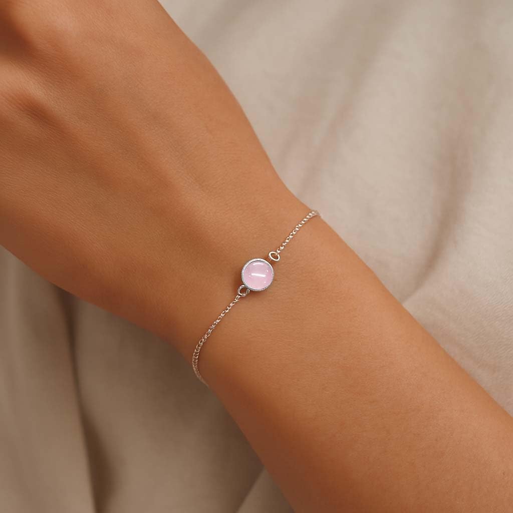 Boho Amethyst Adjustable Charm Bracelet 925 Sterling Silver Handmade Minimalist Solitaire Bracelet for Mom Best Friend Gift for Her Round Shape Boho Present Elegance By LBV