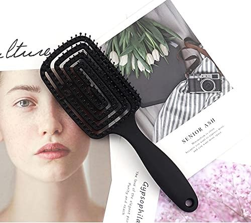 Image of Curved Vent Brush and Hair Detangle, Professional Styling Hair Brush for Men Women, Vented for Faster Blow Drying .Detangle Brush Suitable for Long Thick Curly Straight Dry Wet Hair, (BLACK) (Square)