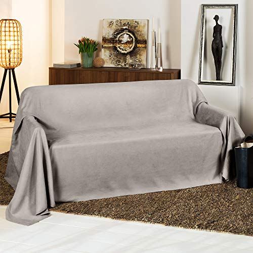 Beautissu Tagesdecke 210x280 cm Überwurfdecken für Sofa Romantica Wildleder-Optik Überwurf Bettabdeckung Tagesdecken Bettüberwurf & Sofaüberwurf Decke Sofa Überwurfdecke Bett Tagesdecke Grau Hell