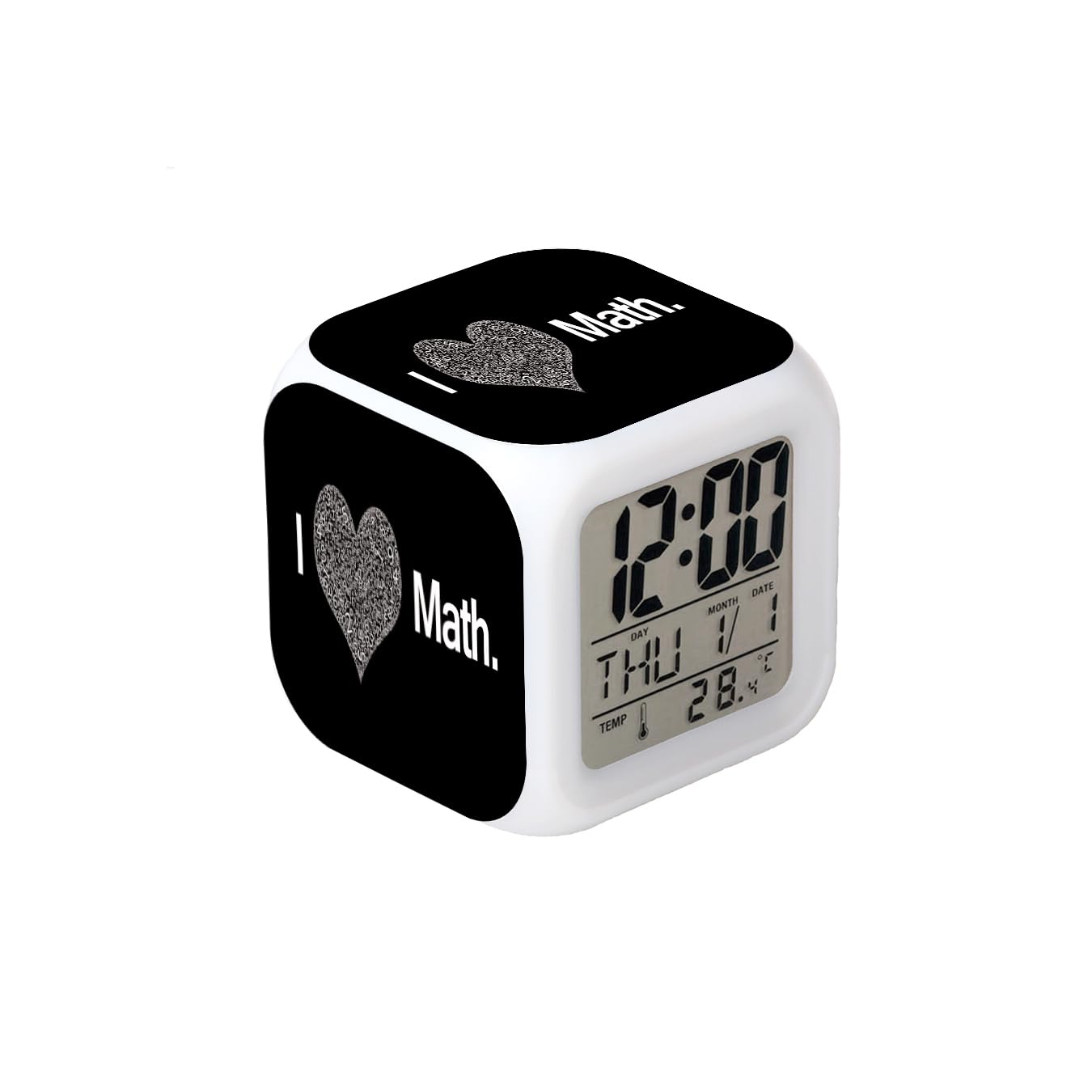 BoWay3＂Desk & Shelf Clock I Love Math Black Digital Alarm Clock with Led Lights Plastic Table Clock for Kids Teenagers Adults Home/Office Decor