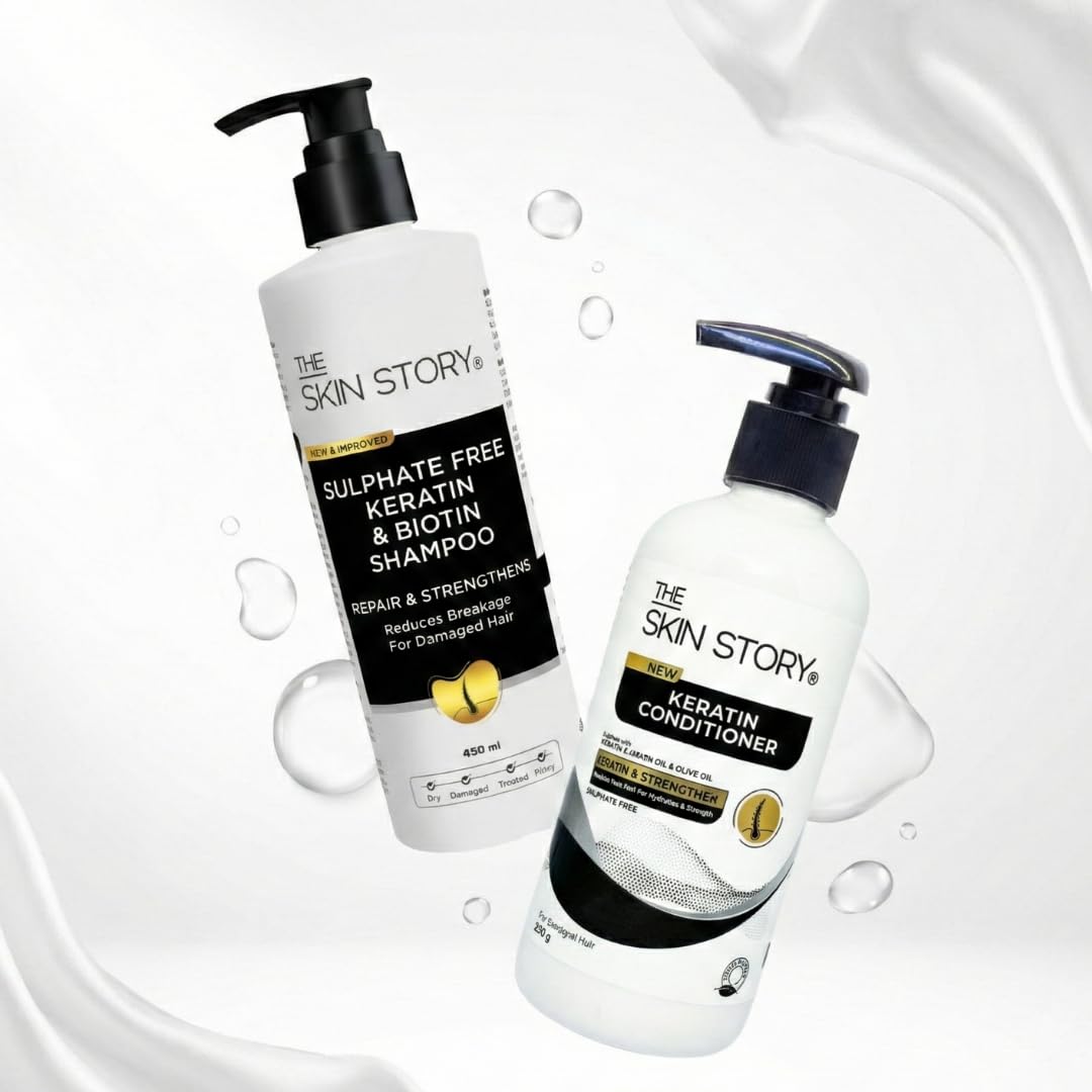 The Skin Story Sulphate-Free Shampoo & Conditioner Hair Care Set | Sulphate-Free Keratin Shampoo (450ml) and Keratin Conditioner (250g) | Repairs & Nourishes Damaged Hair | No Sulfate | Combo Pack