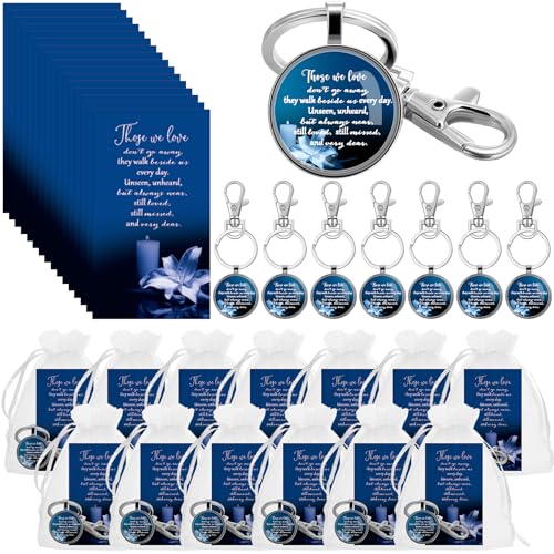 Junkin Funeral Favors for Guest Including Remember Keychain Prayer Cards Organza Bags for Memorial Celebration of Life(Dark Blue,48 Sets)