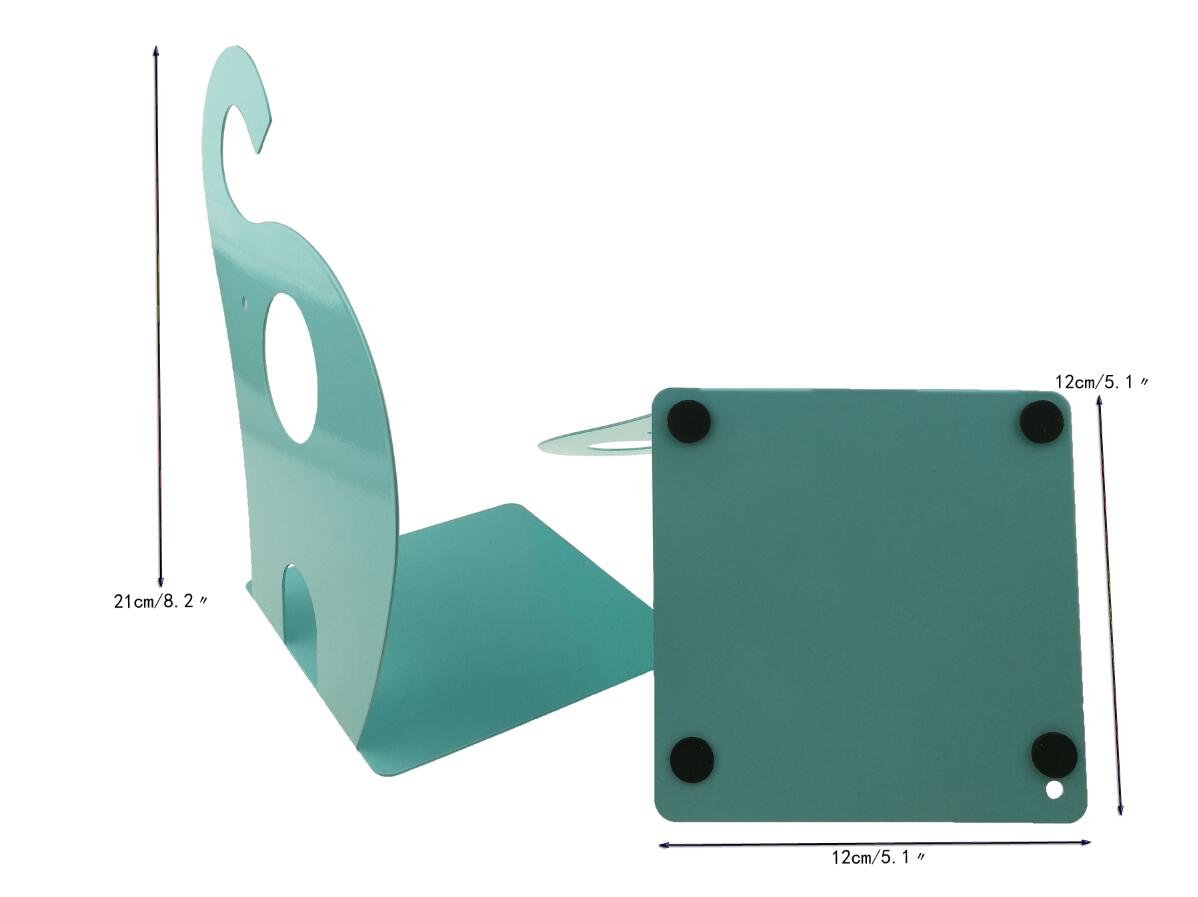 Fermalibri Elefante Carino - Porta Libri Da Scrivania Antiscivolo In Metallo (Blu Verde) - Foto 8