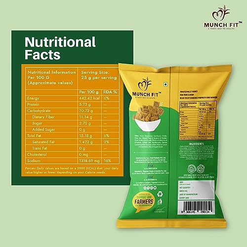 Image of Munch Fit Healthy Roasted Combo of 6 Varieties of Millet Snacks | Magic Masala, Tangy Tomato, Peri Peri, Cream Onion, Chilli Garlic & Pani Puri | Tasty, Low GI, Protein Rich Pack of 1x100g each