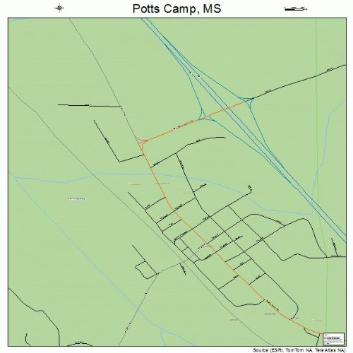 Large Street & Road Map of Potts Camp, Mississippi MS Printed poster