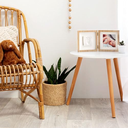 Baby Art Bilderrahmen, zweiteiliger Fotorahmen mit Gipsabdruck für Baby Fußabdruck oder Handabdruck, schönes Erinnerung Andenken oder Geschenk, Maße: 20 x 34 x 17 cm & eckig, Grau