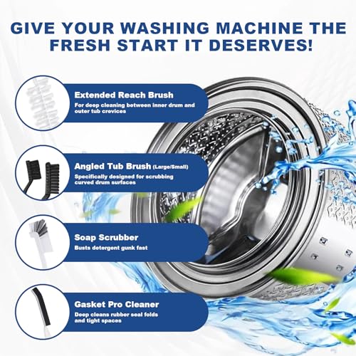 Image of 8PCS Cleaning Brush Set for Front Load Washing Machine, Multi-Function Washer Cleaner Brush Kits Includes Long Handle Roller Brush for Washer Rubber Seal, Gap Scrubber, Silicone Gasket Brush & More