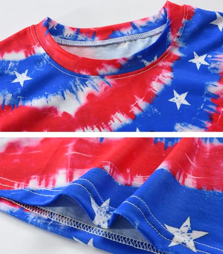 Image of Tkria Girl Crop Tops July 4th Crewneck Tshirt American Flag Patriotic USA Flag Girls Outfit Clothes Size 6-14