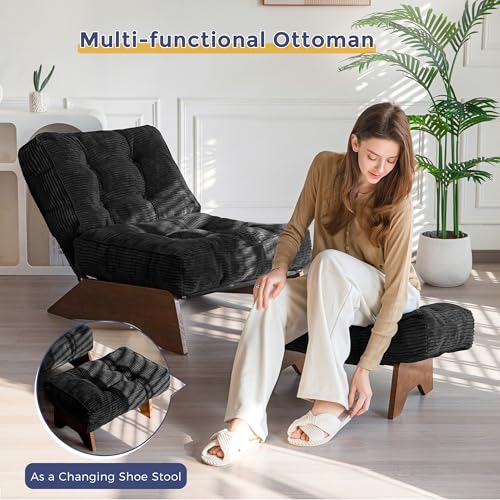 Image of MAXYOYO Accent Chair with Ottoman, Lounge Chair with Adjustable Backrest | Tufted Living Room Chair Upholstered Lounge Chair with Footrest Set, Modern Chair for Reading Room, Black