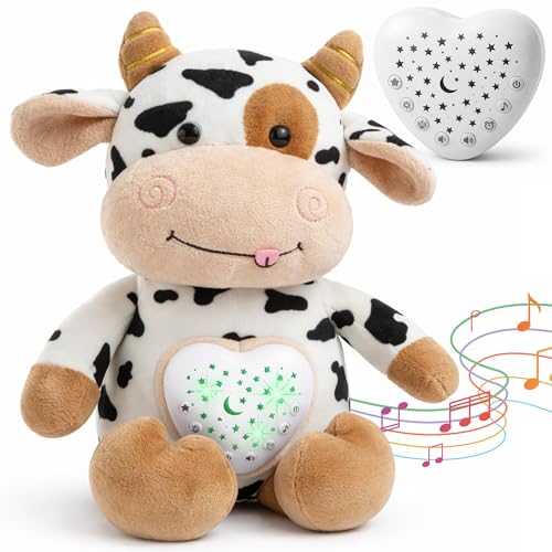 Peluche Bruit Blanc Bébé Veilleuse Musicale – 15 Mélodies avec Détecteur de Pleurs et Minuterie – Boite a Musique Bebe Rechargeable USB – Compagnon...
