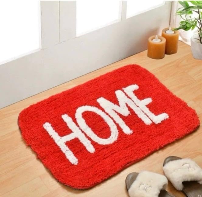 Image of Set of 2 Micro Anti Skid Bath Mat for Home Kitchen, Office, Water Absorbent Machine Washable and Quick Dry Luxury Mats for Bathroom, Kitchen, Entrance. (Red Home)