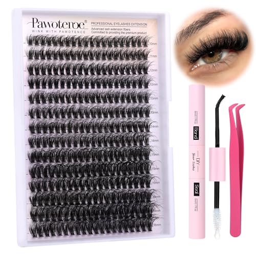 Image of Pawotence Lash Extension Kit DIY Individual Lash Clusters Kit Full 50D with Lash Bond and Seal and Lash Applicator, 9-16mm Clusters Eyelash Extension Kit at Home (Full 50D, 9-16mm, Kit)