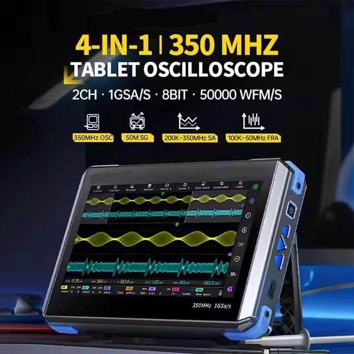 Osciloscopio portátil 4 en 1 Analizador de espectro de 350 MHz Pantalla táctil IPS de 7 pulgadas