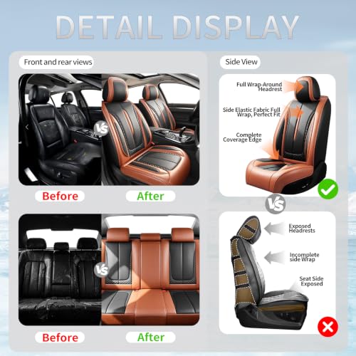 Image of Fit Outback Car Seat Covers Compatible with Subaru Outback 2010-2025 2026 - Premium Breathable Leather,Airbag Compatible,Waterproof All-Weather Seat Cushion Protector, Full Set Brown&Black