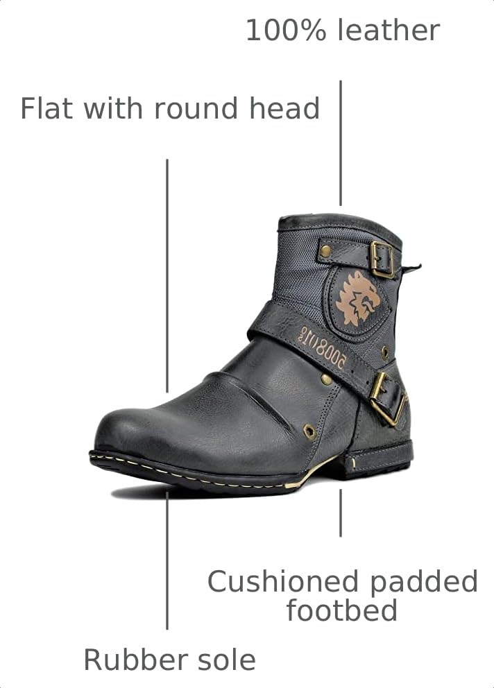 Image of OSSTONE Moto Boots for Men Fashion Zipper-up Leather Chukka Boots Casual Shoes OS-5008-1-ABNH