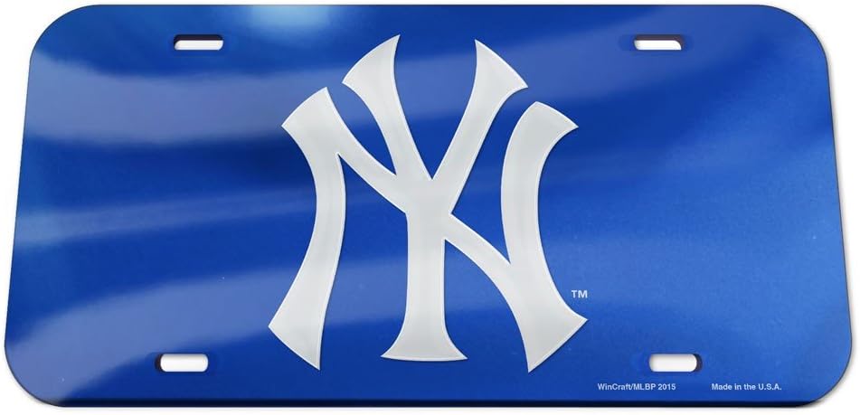 MLB New York Yankees Crystal Mirror Logo License Plate, Team Color, One Size