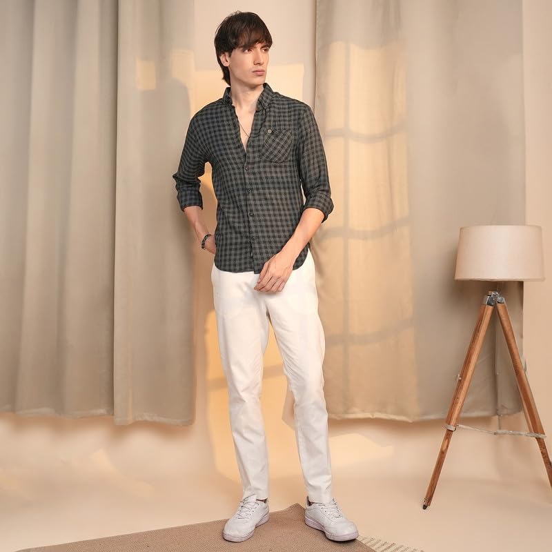 Image of CAHOOT Men's Gingham Shirt | Casual Wear | Spread Collar | Long Sleeve | Button Closure | Shirt Crafted with Comfort Fit for Everyday Wear