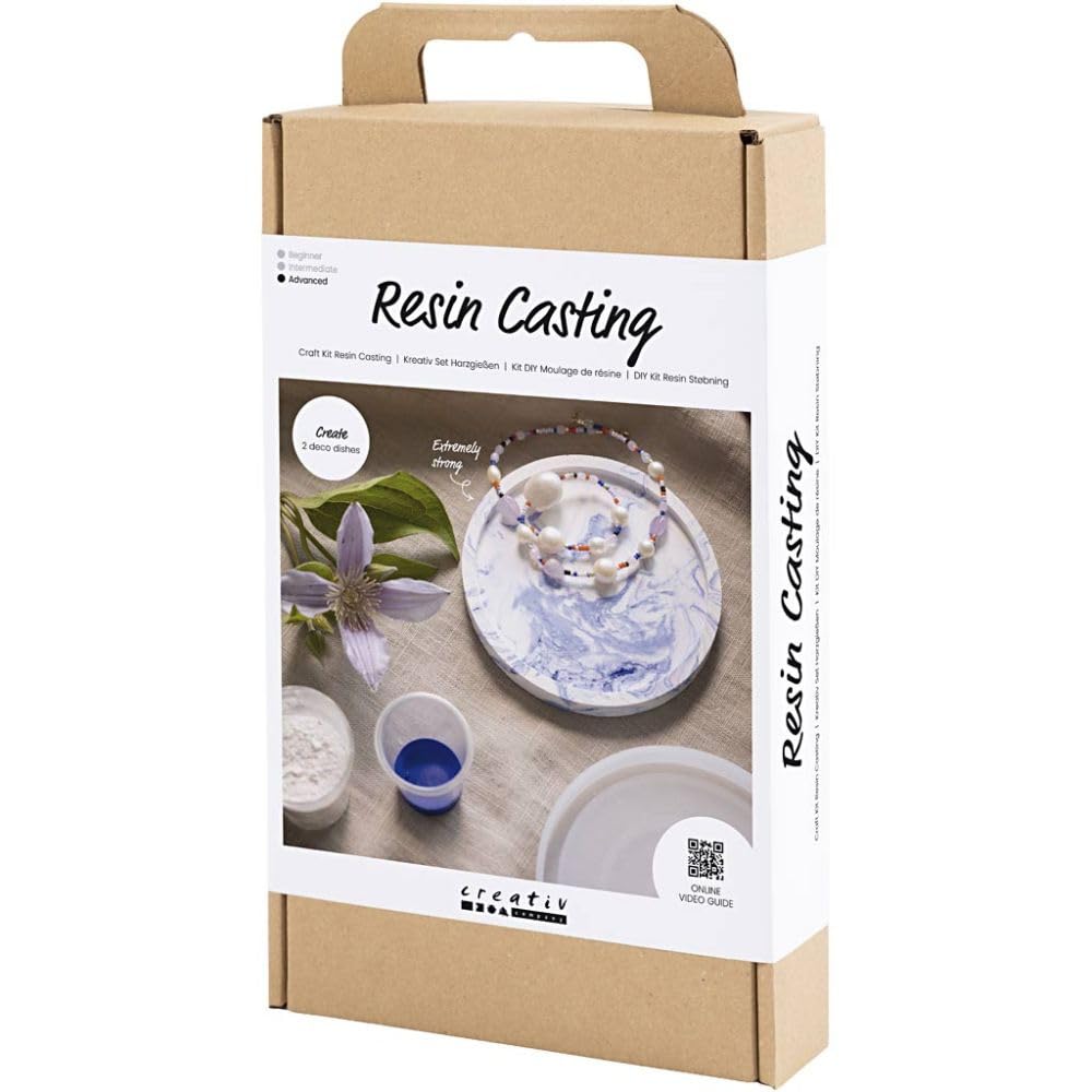 Creativ Company Starter Creative Set Resin Casting Round Tray with Marbling in Blue and White for Creating Beautiful Decorations