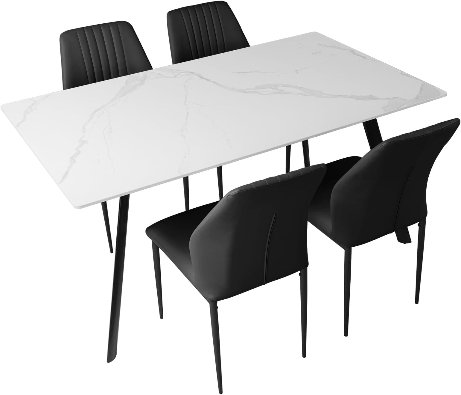Dining Table Set for 4, 55 Inch Modern White Sintered Stone Dining Table and Chairs for Home, Kitchen, Living Room, Dining Room (Table+4 Black Chairs)