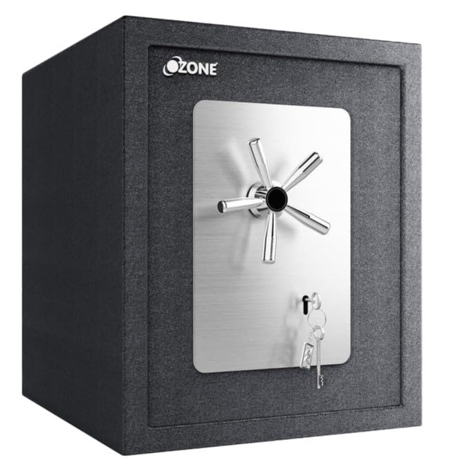 Ozone 78 Litres Anti-Burglary Security Safe with Manual Lock - Safe Box Steel Construction - Ideal for Storage of Cash, Jewellery and More, (Black Structure Matt) (Manual)