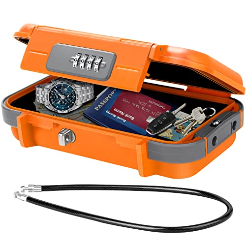 WACCET Caja Fuerte Portátil, Caja Seguridad Combinacion Caja Fuerte de Viaje con Cuerda de Alambre Extraíble Impermeable Mini Caja Fuerte para el Hogar, Oficina, Hotel, Viajes, etc. (Naranja.)