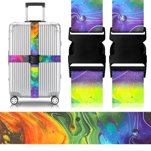 Image of Gutsdoor Luggage Straps for Suitcases Adjustable Travel Belt, Connector Holds Suitcase Bright Colorful Identifiers Travel Bag Accessories (Purple Green)