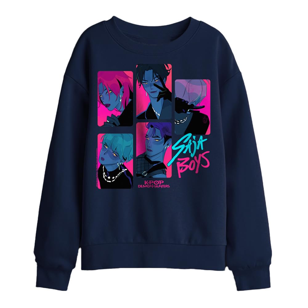 Kpop Demon Hunters Saja Boys Demons Kids Sweatshirt, Navy, 12-13