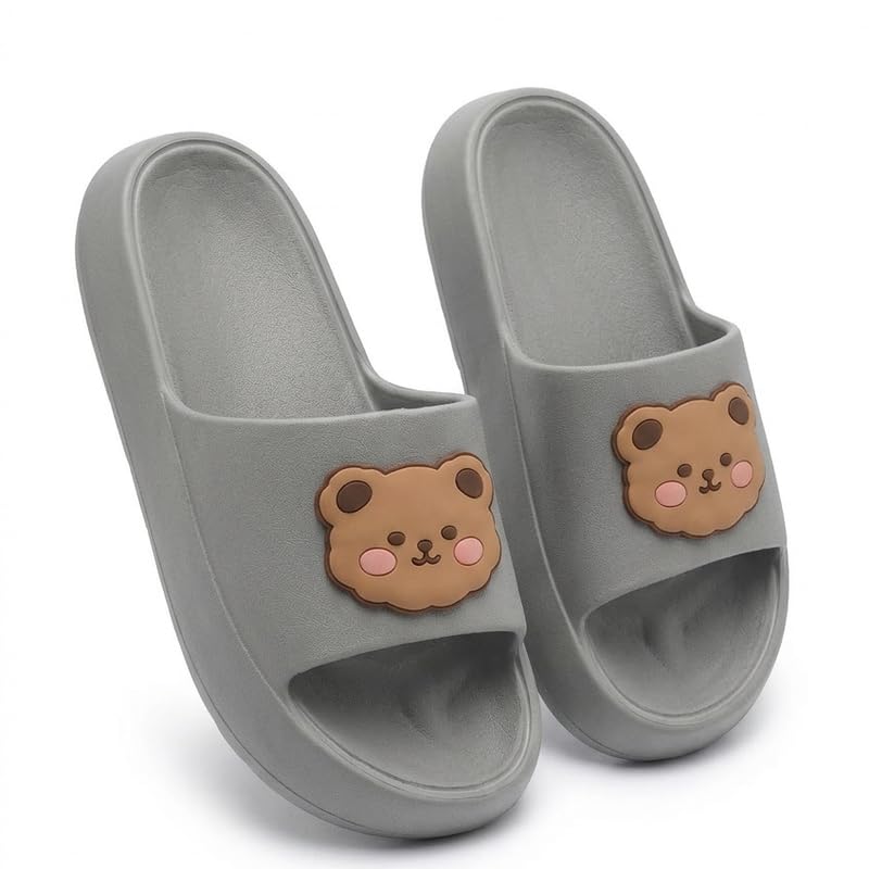 Image of Wolvesden Cute Bear Womens Slip-On Slides | Lightweight & Super-Soft EVA Flip Flops | Daily Wear Slippers For Girls | For Everyday, Casual and Lounge Wear & Outings