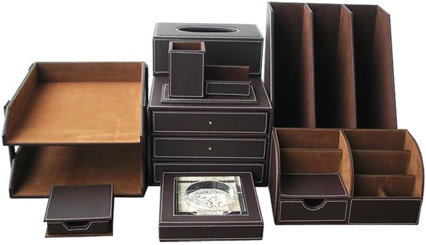 Large Office Desk Organizer Set Pen Holder Rectangle Tissue Box File Rack Document Tray Memo Case Ashtray