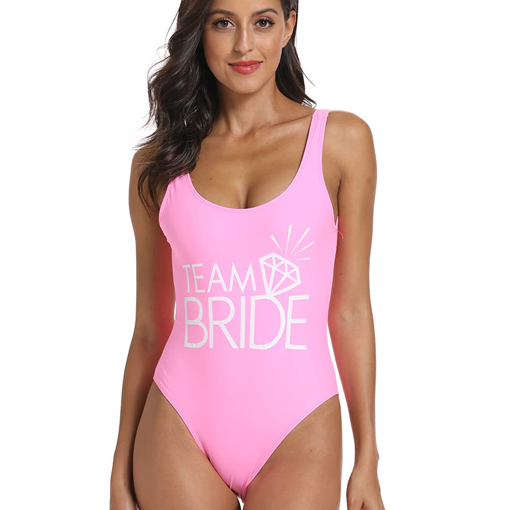 Bride and Team Bride Diamond Print One Piece Swimsuit Bathing Suits with Padding