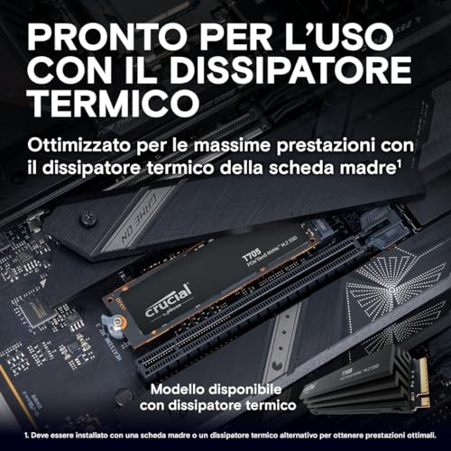 T705 SSD 1TB PCIe Gen5 NVMe M.2, Fino a 13.600MB/s, Microsoft DirectStorage, Retrocompatibilità PCIe 4.0 - CT1000T705SSD3 - Hdd - Immagine 3