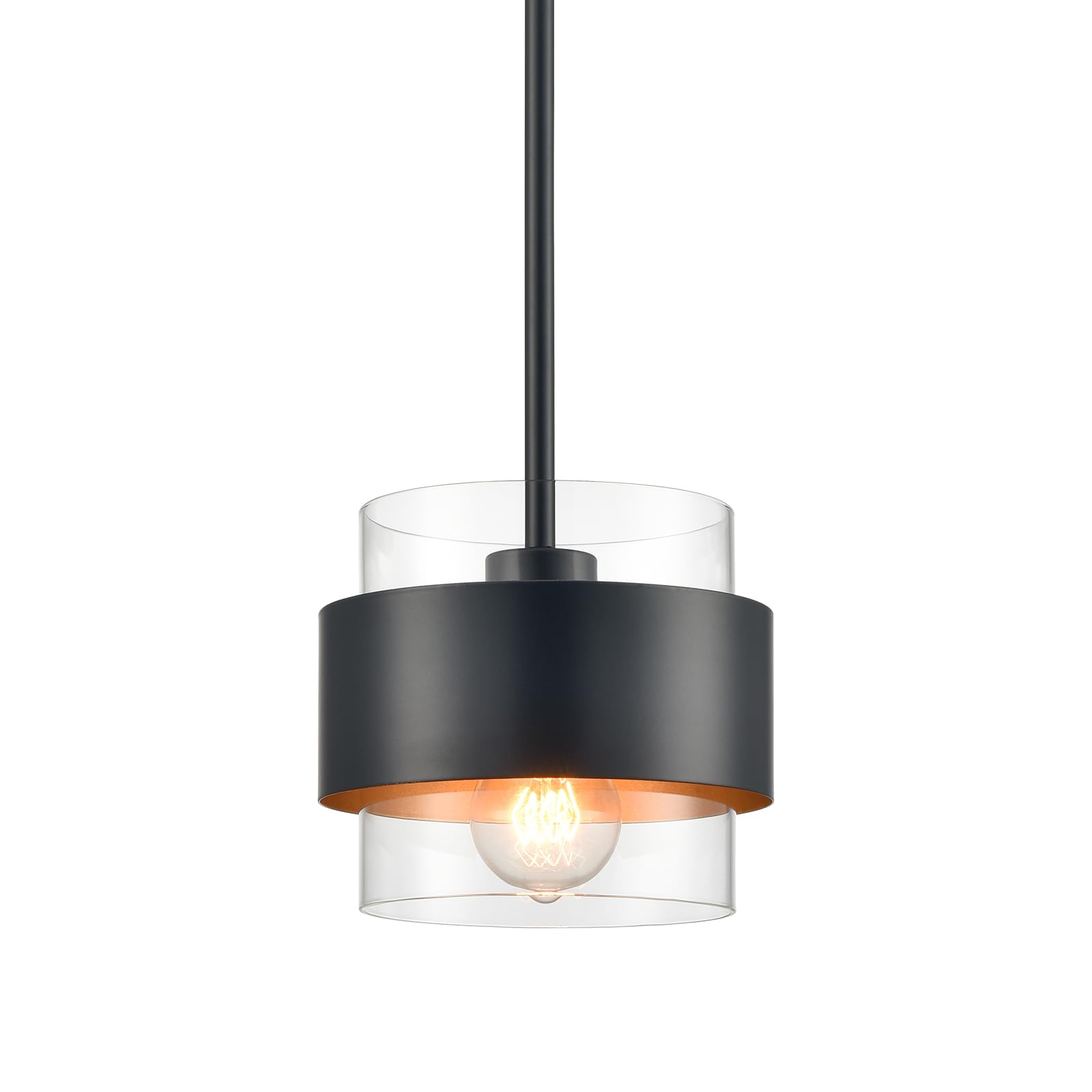 CLAXY Pendant Lights Kitchen Island Black Rod Hanging Kitchen Pendant Light Fixture, Clear Glass Cylinder Shade