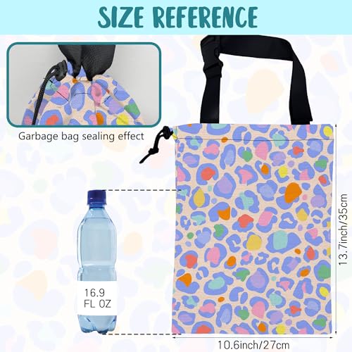 Image of Car Garbage Bag Rainbow Colorful Leopard Drawstring Car Trash Bag Hanging for Back Seat with Adjustable Buckle Canvas Vehicle Trash Can Easy-to-Install